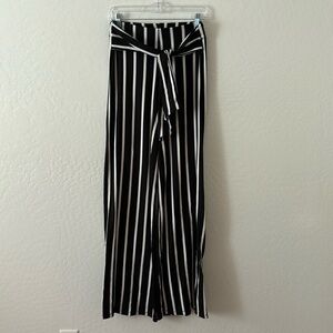 Flared Black and White Pant with Front Tie L